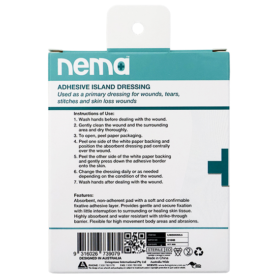 Nema Adhesive Island Dressing 5 x 5cm Sterile Non-Adherent Pad Nonwoven 5/Pack - White x485