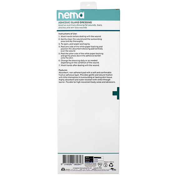 Nema Adhesive Island Dressing 25 x 8.25cm 5 Pcs/Box - White x75