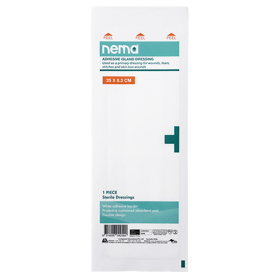 Nema Adhesive Island Dressing 25 x 8.25cm 5 Pcs/Box - White x75