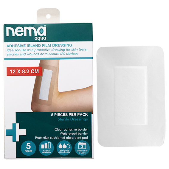 Nema Aqua Island Film Dressing with Non-Adherent Pad 12 x 8.2cm Sterile 5/Pack - Transparent x30