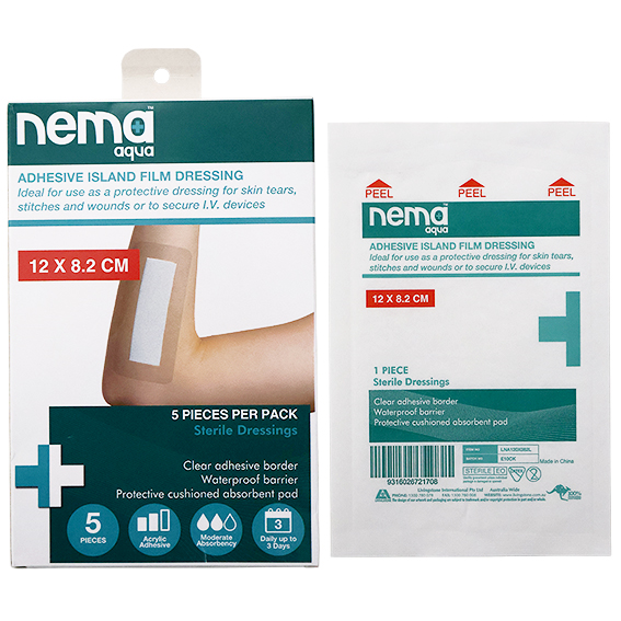 Nema Aqua Island Film Dressing with Non-Adherent Pad 12 x 8.2cm Sterile 5/Pack - Transparent x30