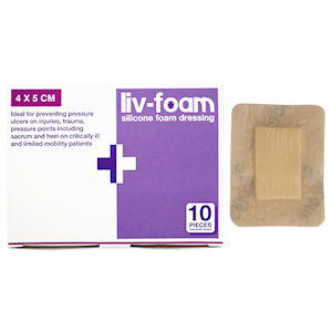 Livingstone Liv-Foam Silicone Foam Dressing 4 x 5cm with Adhesive Border 10/Box - Brown x25
