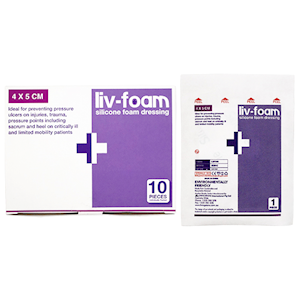 Livingstone Liv-Foam Silicone Foam Dressing 4 x 5cm with Adhesive Border 10/Box - Brown x25