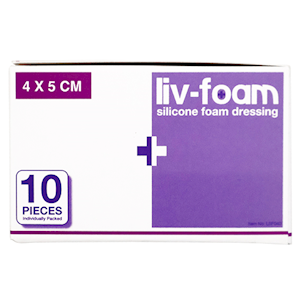 Livingstone Liv-Foam Silicone Foam Dressing 4 x 5cm with Adhesive Border 10/Box - Brown x25