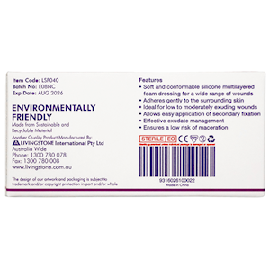 Livingstone Liv-Foam Silicone Foam Dressing 4 x 5cm with Adhesive Border 10/Box - Brown x25