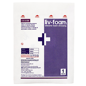Livingstone Liv-Foam Silicone Foam Dressing 4 x 5cm with Adhesive Border 10/Box - Brown x25