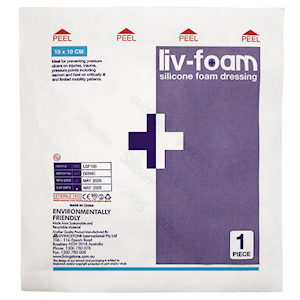 Livingstone Silicone Foam Dressing 10 x 10cm Self Adherent with Adhesive Border 5/Box - Brown x15
