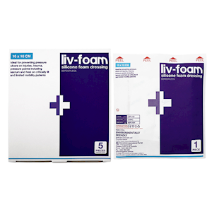 Livingstone Liv-Foam Silicone Foam Adherent Dressing 10 x 10cm Borderless 5 Pieces/Box - Brown x15