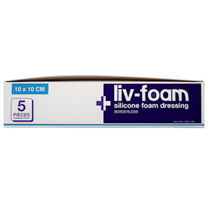 Livingstone Liv-Foam Silicone Foam Adherent Dressing 10 x 10cm Borderless 5 Pieces/Box - Brown x15