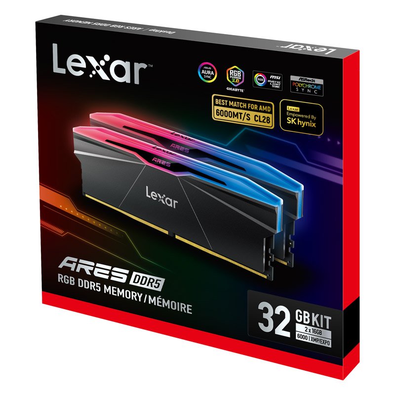 Lexar ARES DDR5 RGB Gaming Memory 32GB 6400MT/s U-DIMM Kit - Black