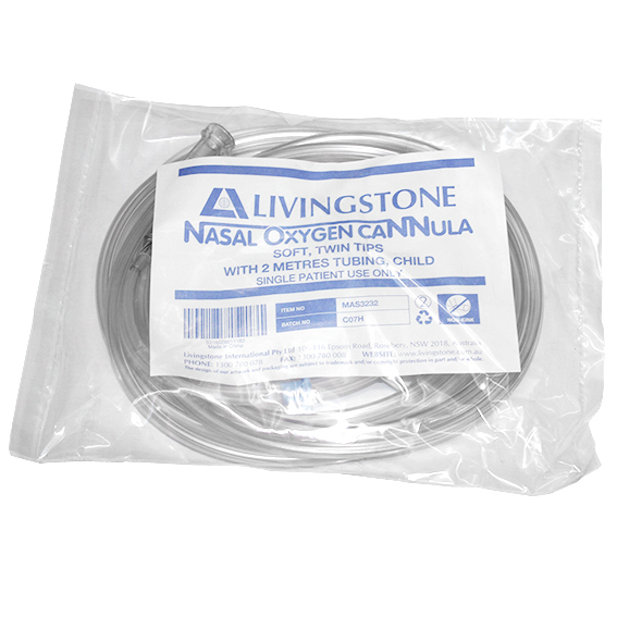 Livingstone Twin Nasal Oxygen Cannula Child Paediatric 2m Oxygen Tube - White x250