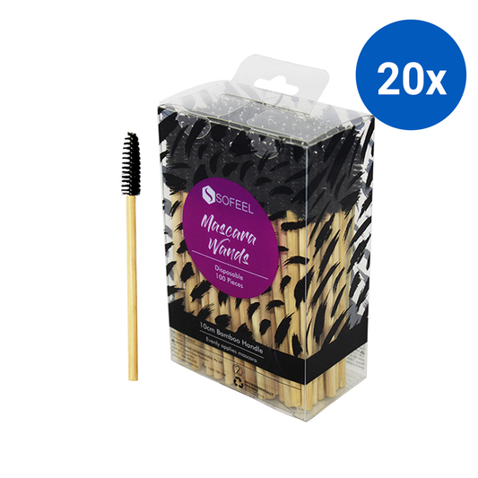 Sofeel Mascara Wand Bamboo 4mm x 102mm Disposable 100/Pack - Black x20
