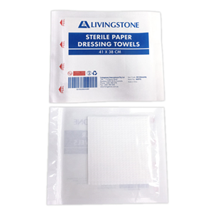 Livingstone Sterile Paper Dressing Towel Biodegradable 41 x 38cm Single Pack 100/Bag - White x20