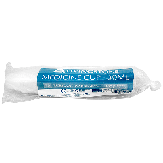 Livingstone Medicine Medication Measure Cup 30ml Recyclable Polypropylene Graduated 100/Bag - Clear x190