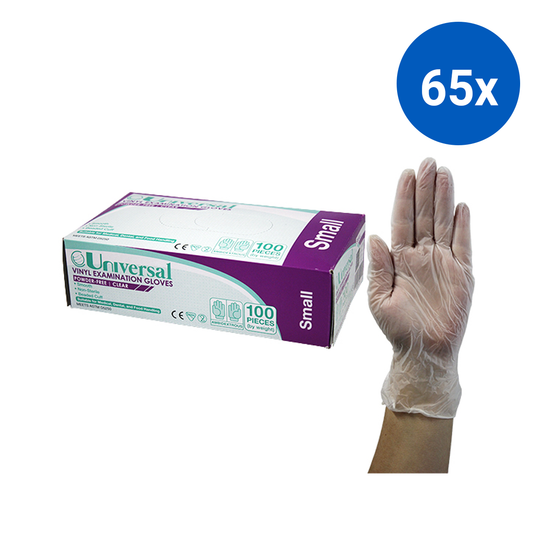 Universal Vinyl Examination Gloves Powder Free Small 100/Box - Clear x65