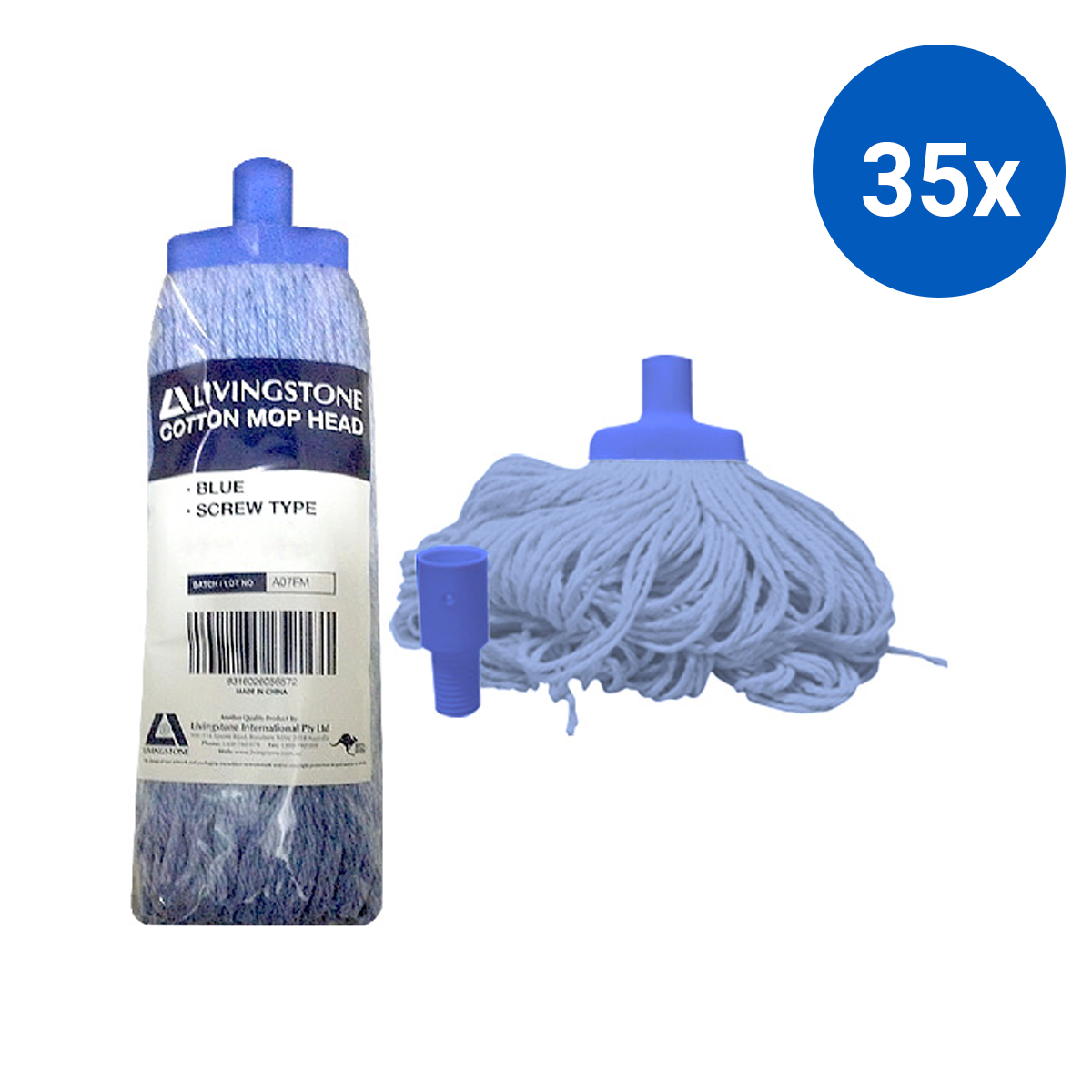 Livingstone Cotton Mop Head 350g 22mm Screw Type - Blue x35