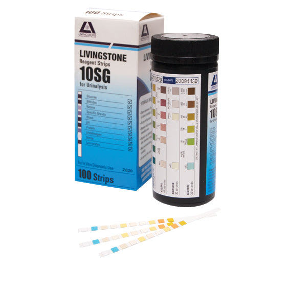 Livingstone Urine Reagent Multi Test Strips for Urinalysis 10 Parameters plus SG 100 Tests/Vial - Green x10