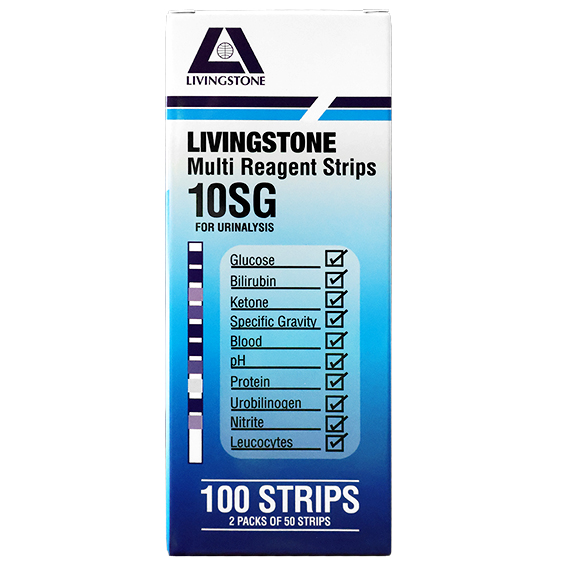 Livingstone Urine Reagent Multi Test Strips for Urinalysis 10 Parameters plus SG 100 Tests/Vial - Green x10