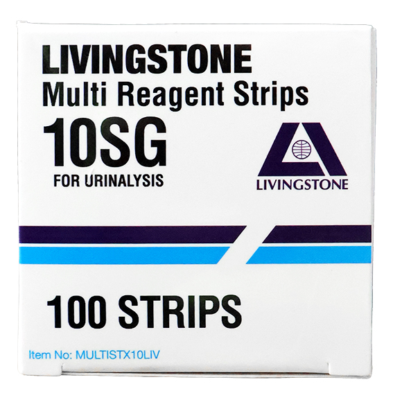 Livingstone Urine Reagent Multi Test Strips for Urinalysis 10 Parameters plus SG 100 Tests/Vial - Green x10