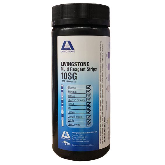 Livingstone Urine Reagent Multi Test Strips for Urinalysis 10 Parameters plus SG 100 Tests/Vial - Green x10