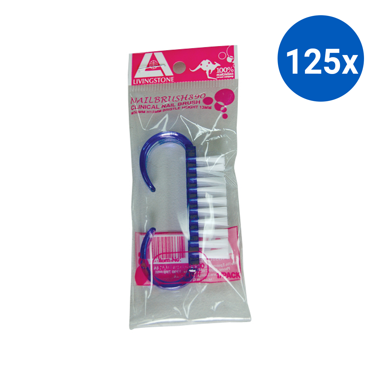 Livingstone Clinical Nail Brush with Finger Grip 50 x 18mm 13mm Bristle Height - White x125