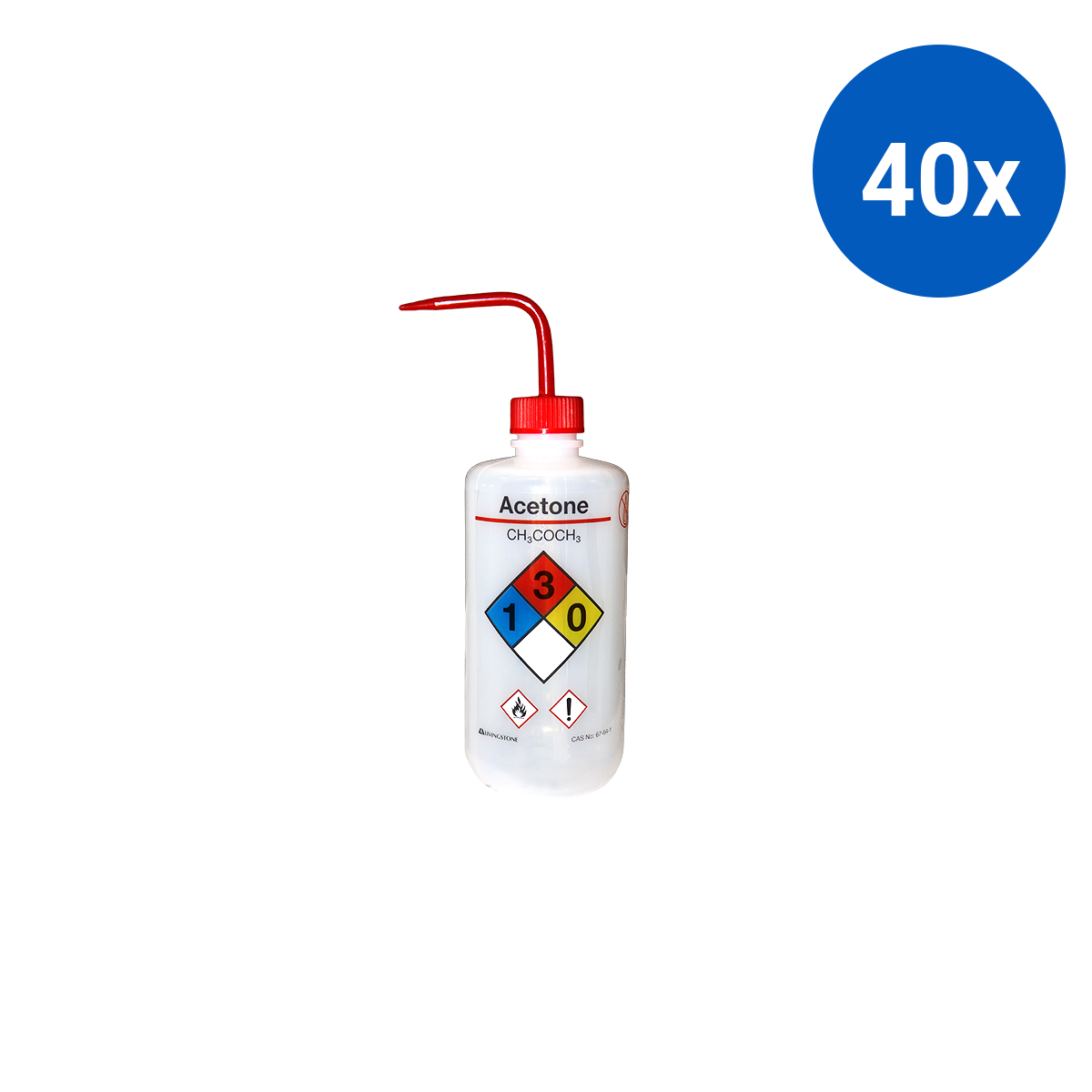 Livingstone Wash Bottle 500ml Labelled Acetone Recyclable LDPE - White x40