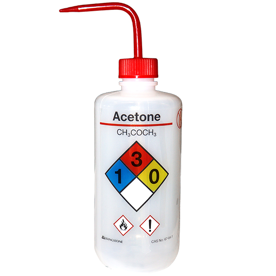 Livingstone Wash Bottle 500ml Labelled Acetone Recyclable LDPE - White x40