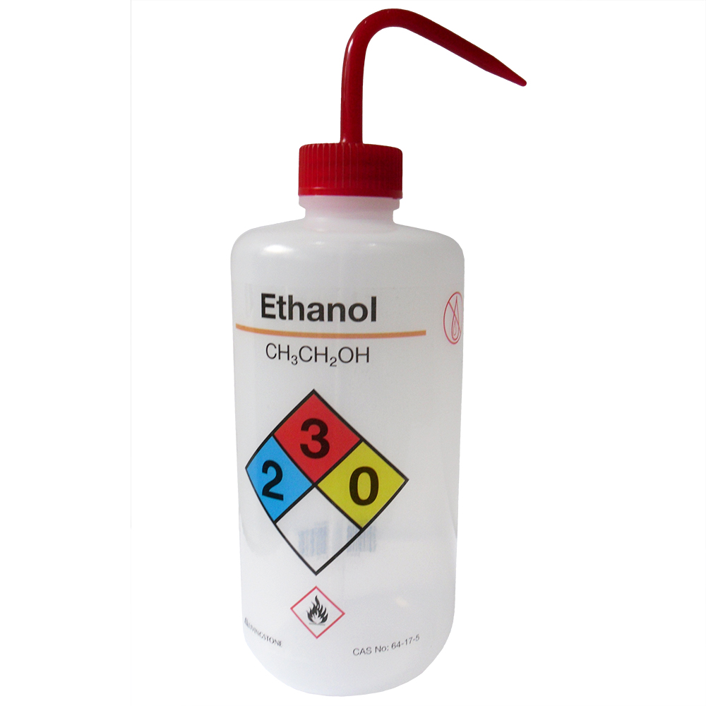 Livingstone Wash Bottle 500ml Labelled Ethyl Alcohol Recyclable LDPE - White x45