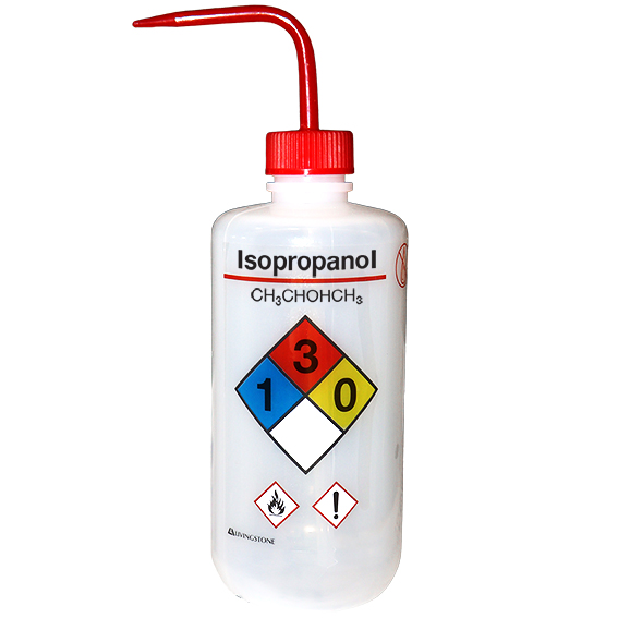 Livingstone Wash Bottle 500ml Labelled Isopropanol Recyclable LDPE - White x45