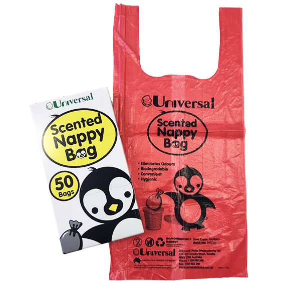 Universal Nappy Bags 34 x 16cm 100% Biodegradable HPDE Baby Powder Scent 50/Pack - Orange x215