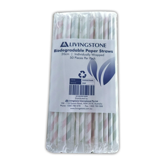 Livingstone Paper Straws 20cm Biodegradable Individually Wrapped 2500/Carton - White x10