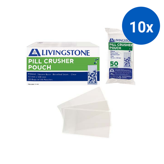 Livingstone Medicine Pill Crusher Pouch Rounded Corners 52 x 120mm 1000/Box - Clear x10