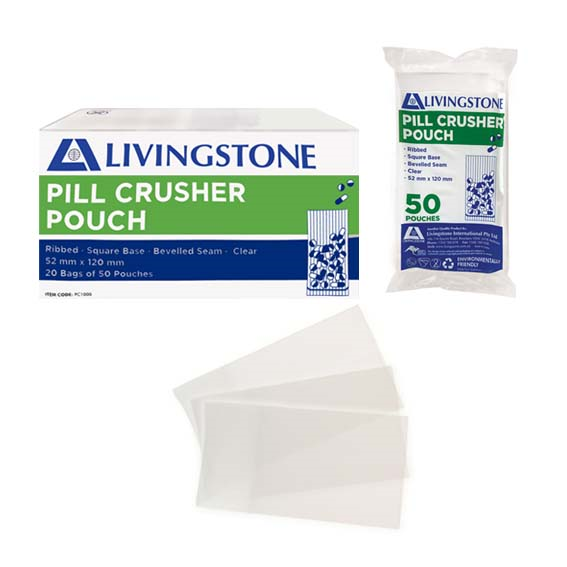 Livingstone Medicine Pill Crusher Pouch Rounded Corners 52 x 120mm 1000/Box - Clear x10