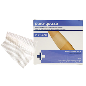 Livingstone Paraffin Gauze Swab Dressings 10x10 cm Sterile Single Pack 10/Box - White x60