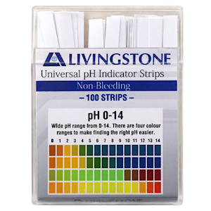 Livingstone Universal pH Indicator Strips Litmus Paper pH 0 to 14 with Colour Chart 100 Tests/Pack - White x20