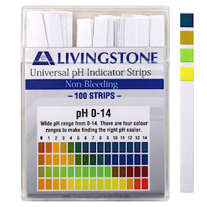 Livingstone Universal pH Indicator Strips Litmus Paper pH 0 to 14 with Colour Chart 100 Tests/Pack - White x20