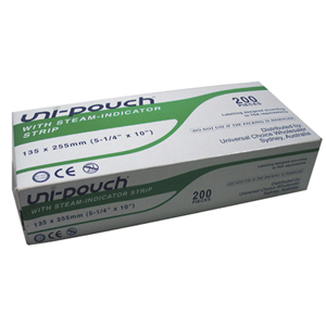 Uni-Pouch Sterilisation Pouch with Colour Change Indicator 135 x 255mm 200/Box - White x25