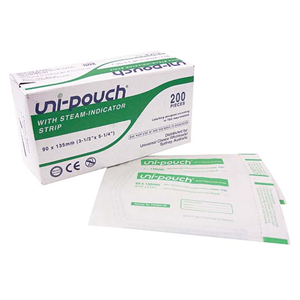 Uni-Pouch Sterilisation Pouch with Colour Change Indicator 90 x 135mm 200/Box - White x55