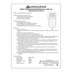 Livingstone RCD Residual Current Device Safety Switch 10A - Orange x15