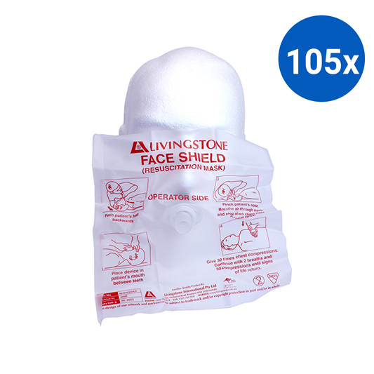Livingstone Resuscitation CPR Barrier Face Shield with Non Return Valve Mouthpiece - White x105