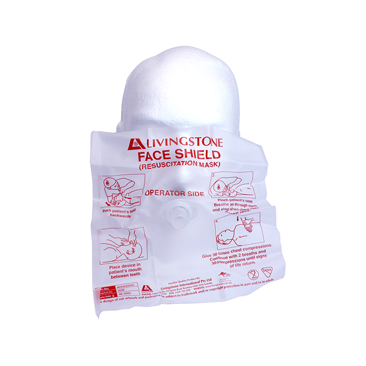 Livingstone Resuscitation CPR Barrier Face Shield with Non Return Valve Mouthpiece - White x105