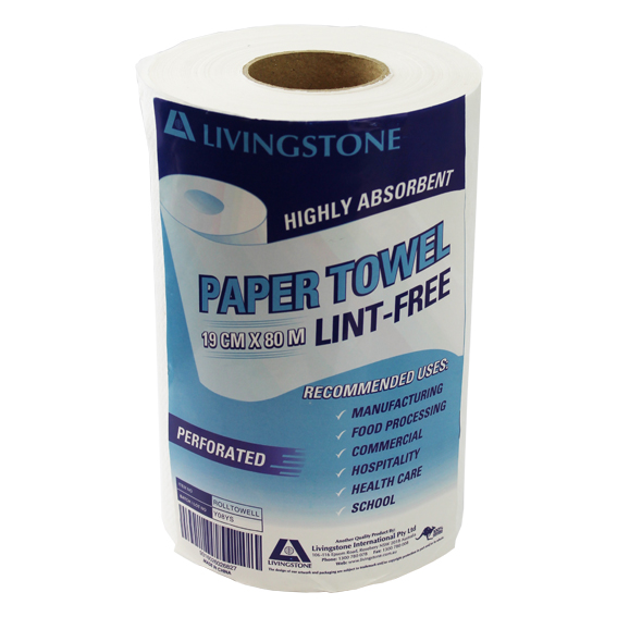 Livingstone Paper Towel 19cm x 80m Perforated Lint Free 16 Rolls/Carton - White x10