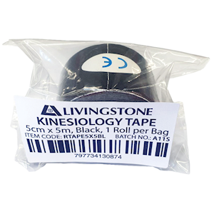 Livingstone Kinesiology Elastic Tape 5 cm x 5 metres 1 Roll/Box - Black x30