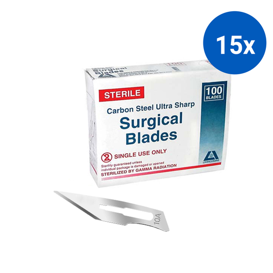 Livingstone Surgical Scalpel Blade Size 10A Carbon Steel Sterile 100/Box - Silver x15