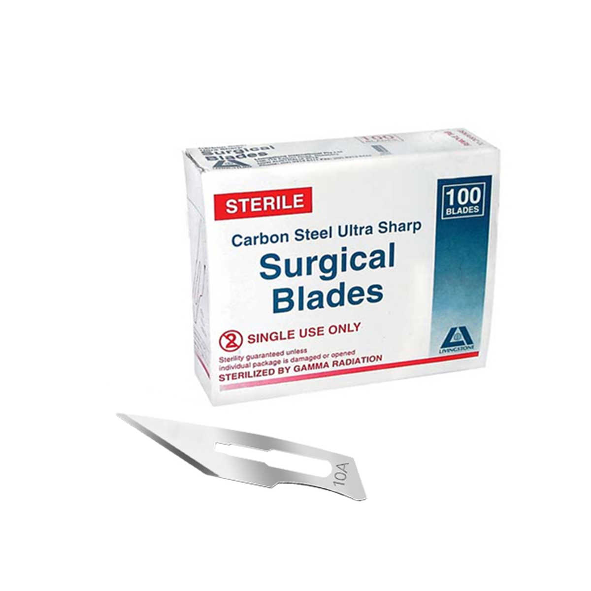 Livingstone Surgical Scalpel Blade Size 10A Carbon Steel Sterile 100/Box - Silver x15