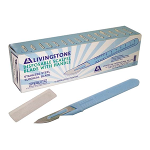 Livingstone Disposable Scalpel Stainless Steel Blade Size 10 Attached to Handle 10 Pieces/Box - Blue x30