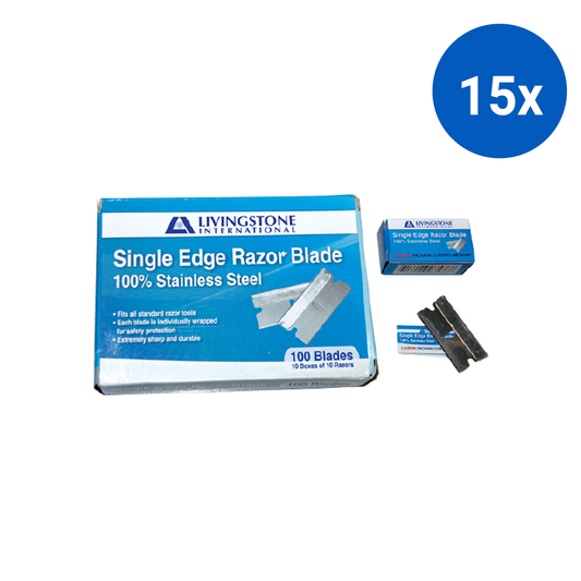 Livingstone Single Edge Razor Blades Stainless Steel 10 Blades/Pack 100 Blades/Box - Grey x15