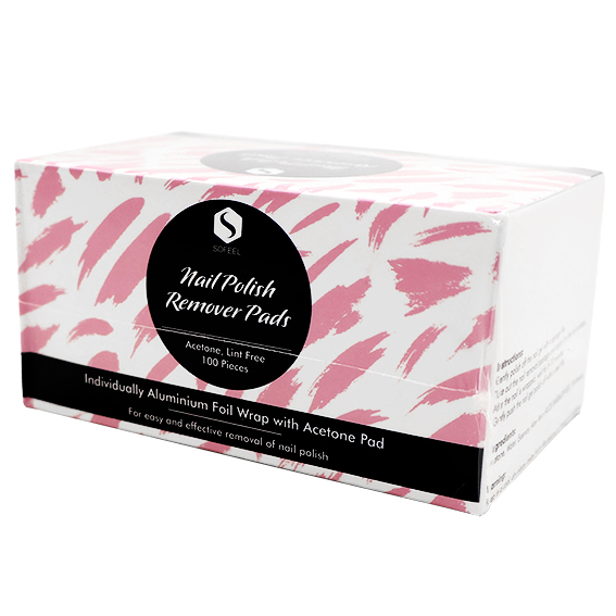 Sofeel Nail Polish Remover Pads Acetone Indiv Wrapped 1 Pc/Pack 100/Box - White x30