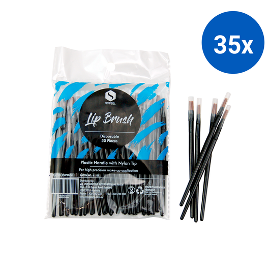Sofeel Lip Brush 10cm Disposable 50/Pack - Brown Bristle/Black Handle x35