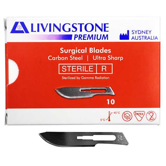 Livingstone Premium Surgical Scalpel Blade Carbon Steel Size 10 Sterile 100 Pcs/Box - Silver x15